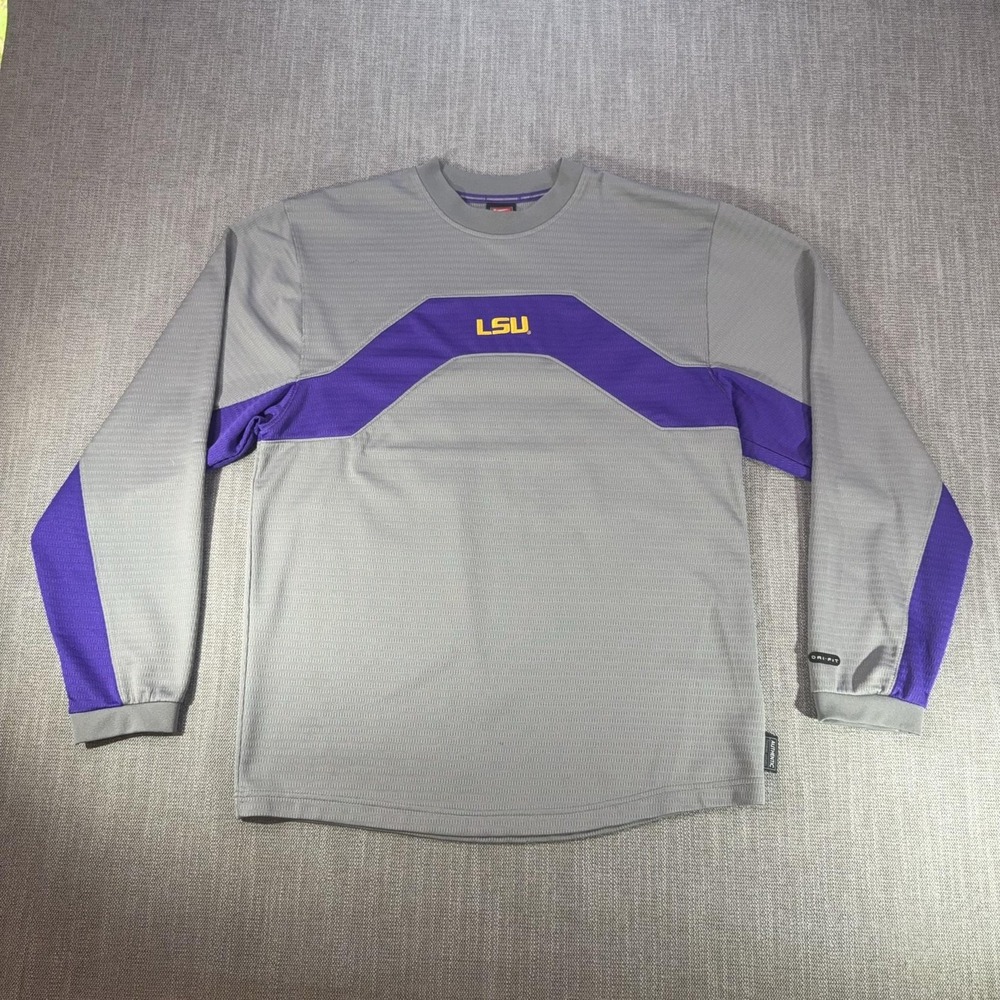 LSU Tigers Shirt Mens Small Gray Purple Long Sleeve NCAA Football Nike Dri-FIT